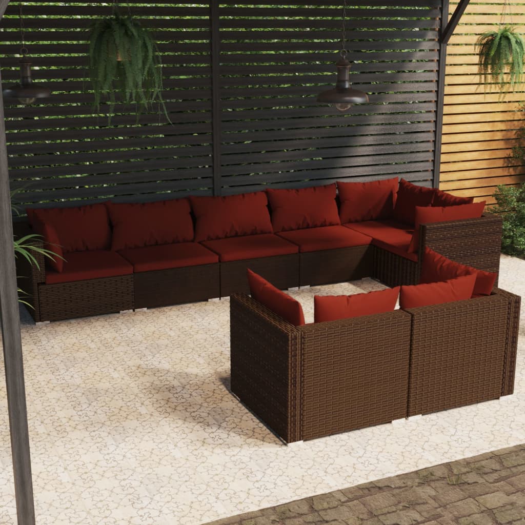 Set Divani da Giardino 8 pz con Cuscini in Polyrattan Marrone | homemem39