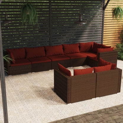 Set Divani da Giardino 8 pz con Cuscini in Polyrattan Marrone | homemem39