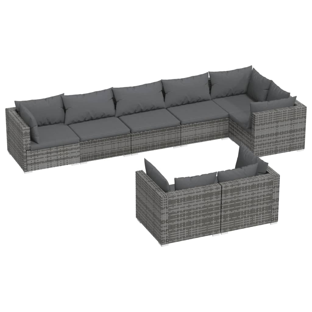 Set Divani da Giardino 8 pz con Cuscini in Polyrattan Grigio | homemem39