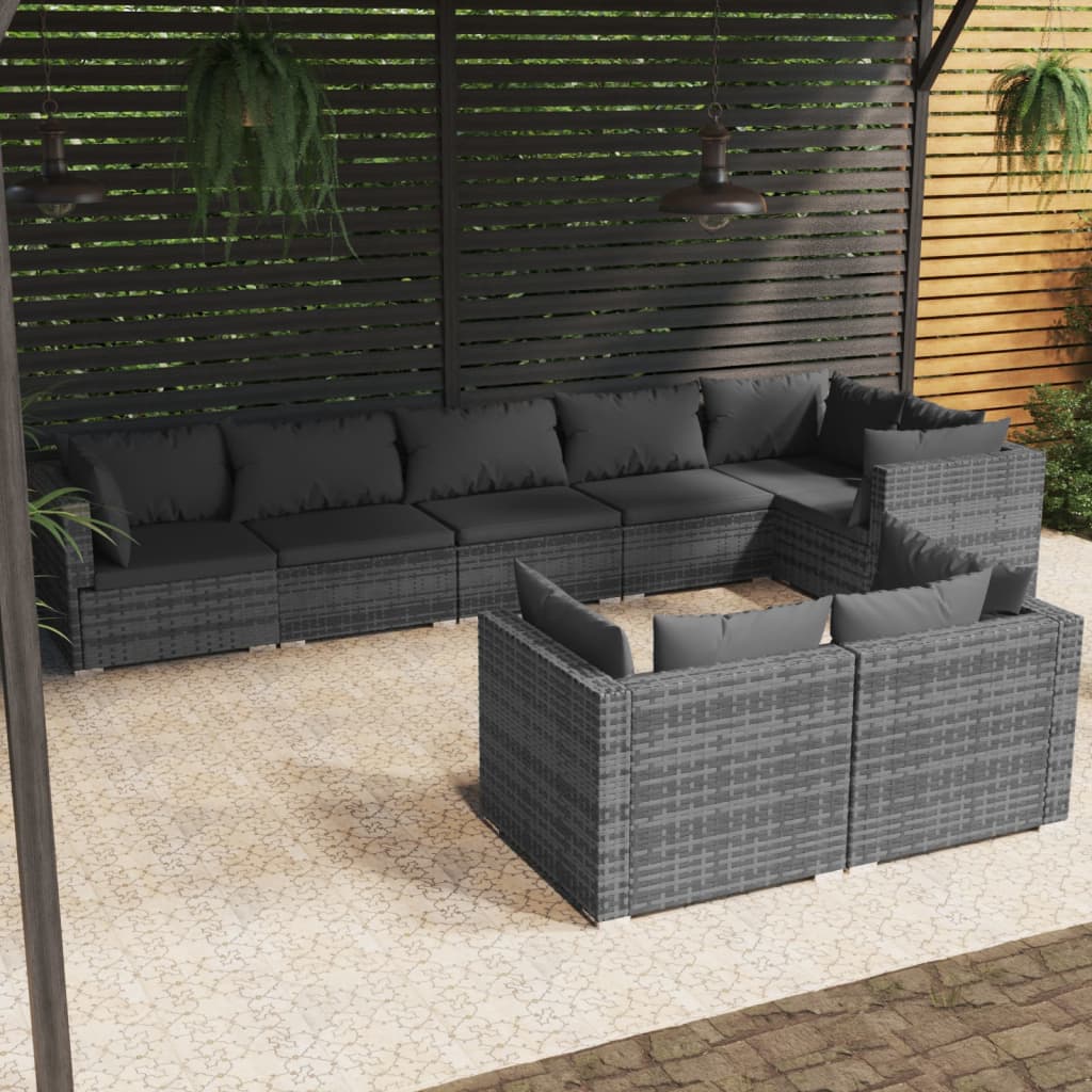 Set Divani da Giardino 8 pz con Cuscini in Polyrattan Grigio | homemem39