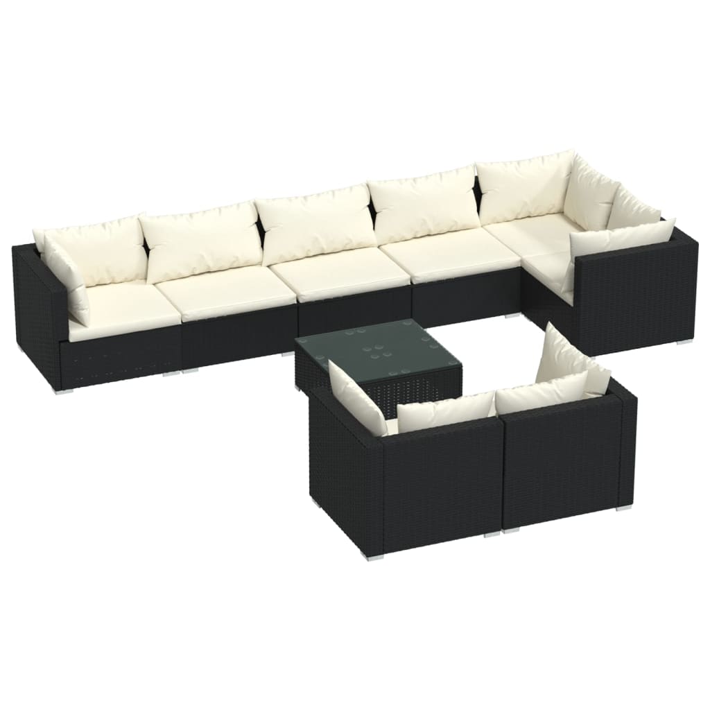 Set Salotto da Giardino con Cuscini 9pz Nero in Polyrattan | homemem39