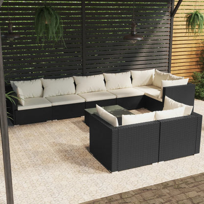 Set Salotto da Giardino con Cuscini 9pz Nero in Polyrattan | homemem39
