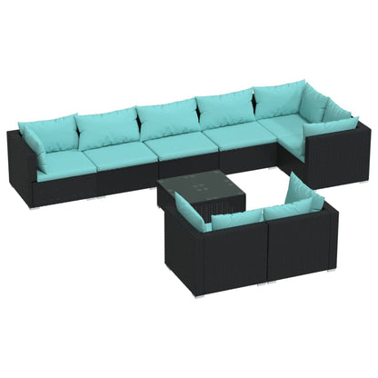 Set Salotto da Giardino con Cuscini 9pz Nero in Polyrattan | homemem39