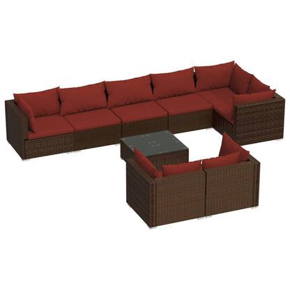 Set Divani da Giardino 9 pz con Cuscini in Polyrattan Marrone | homemem39