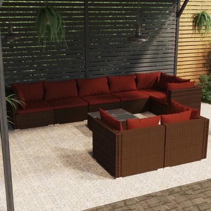Set Divani da Giardino 9 pz con Cuscini in Polyrattan Marrone | homemem39