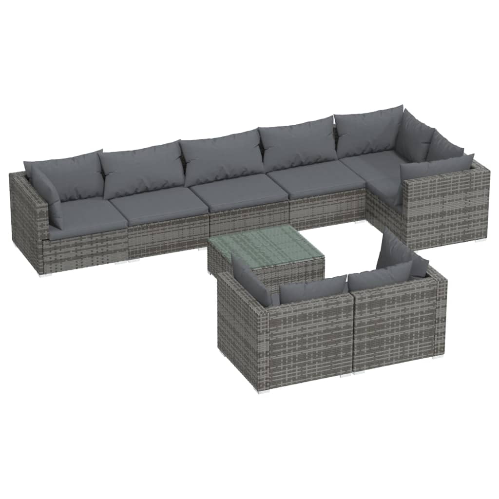Set Divani da Giardino 9 pz con Cuscini in Polyrattan Grigio | homemem39