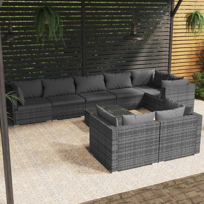 Set Divani da Giardino 9 pz con Cuscini in Polyrattan Grigio | homemem39