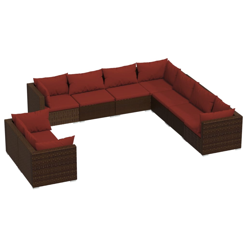 Set Divani da Giardino 9 pz con Cuscini in Polyrattan Marrone | homemem39