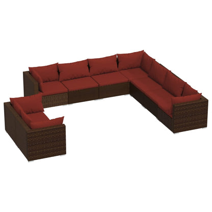 Set Divani da Giardino 9 pz con Cuscini in Polyrattan Marrone | homemem39
