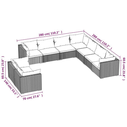Set Divani da Giardino 9 pz con Cuscini in Polyrattan Marrone | homemem39
