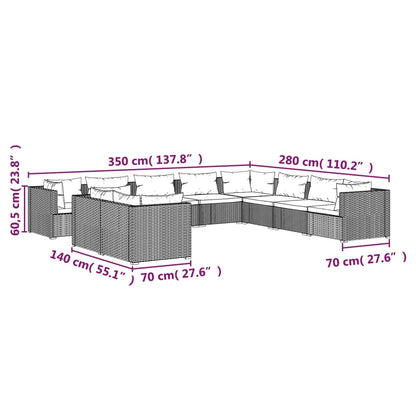 Set Divani da Giardino 10 pz con Cuscini in Polyrattan Marrone | homemem39