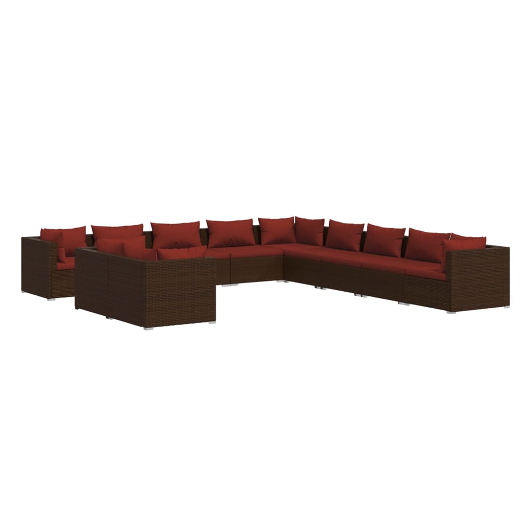 Set Divani da Giardino 11 pz con Cuscini in Polyrattan Marrone | homemem39