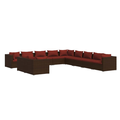 Set Divani da Giardino 11 pz con Cuscini in Polyrattan Marrone | homemem39