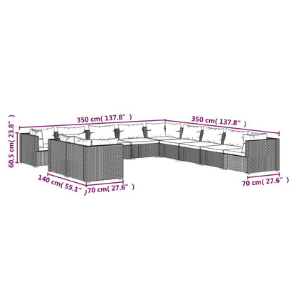 Set Divani da Giardino 11 pz con Cuscini in Polyrattan Marrone | homemem39