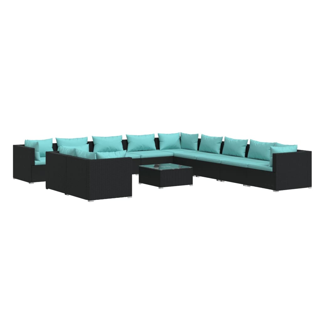 Set Divani da Giardino 12 pz con Cuscini in Polyrattan Nero | homemem39