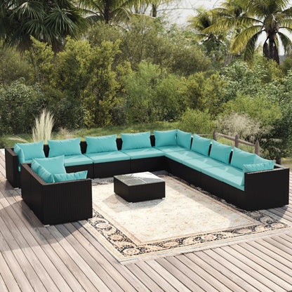 Set Divani da Giardino 12 pz con Cuscini in Polyrattan Nero | homemem39