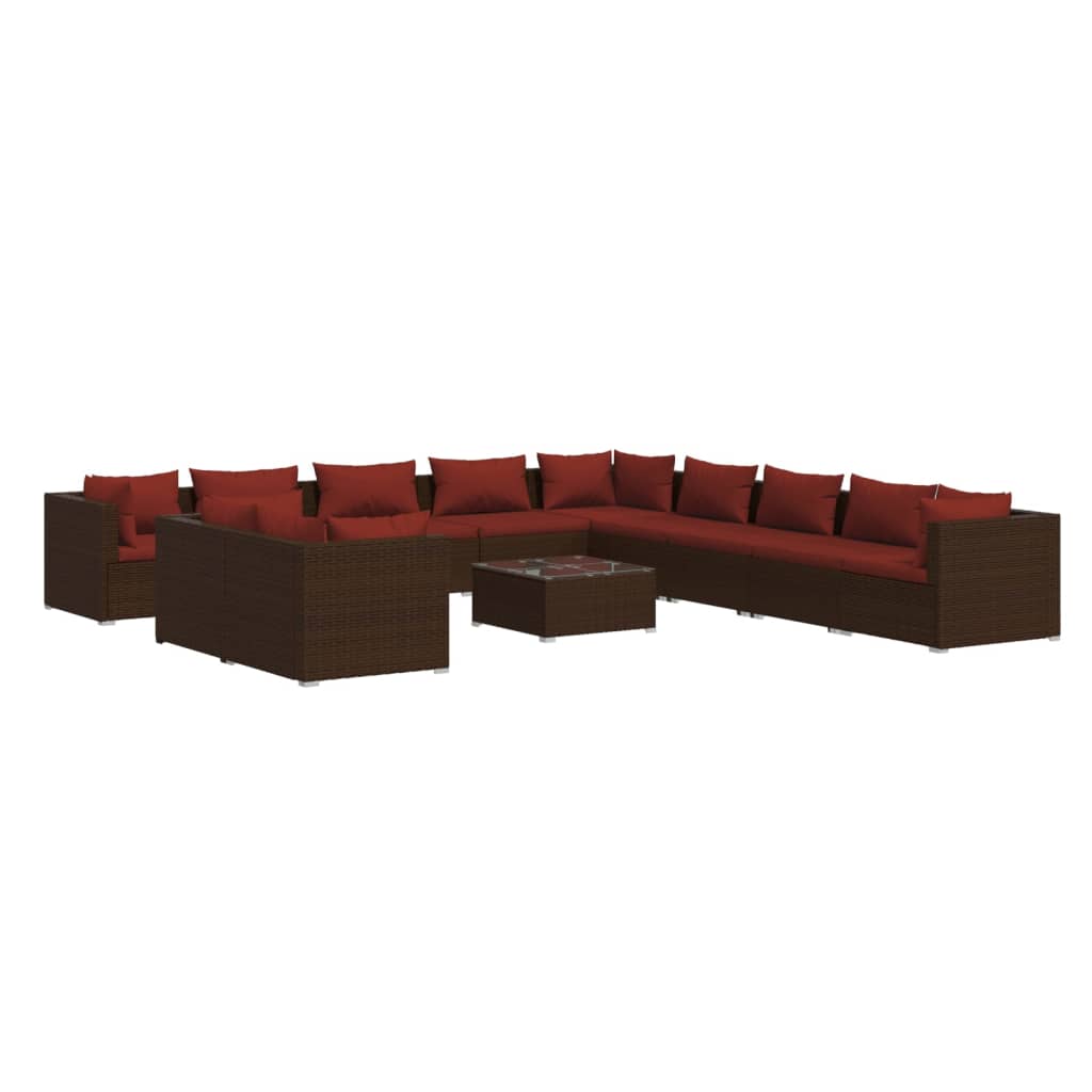 Set Divani da Giardino 12 pz con Cuscini Marrone in Polyrattan | homemem39