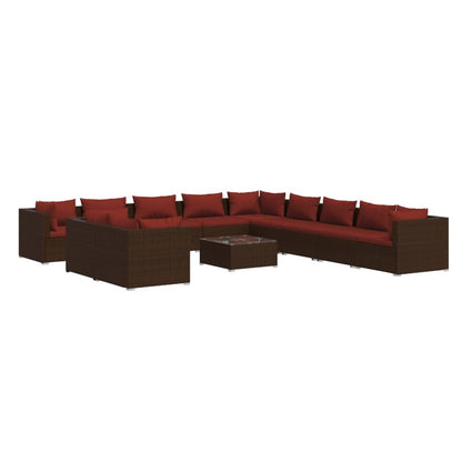 Set Divani da Giardino 12 pz con Cuscini Marrone in Polyrattan | homemem39