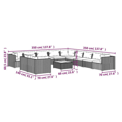 Set Divani da Giardino 12 pz con Cuscini Marrone in Polyrattan | homemem39