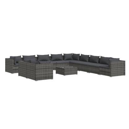 Set Divani da Giardino 12 pz con Cuscini in Polyrattan Grigio | homemem39