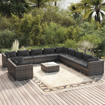 Set Divani da Giardino 12 pz con Cuscini in Polyrattan Grigio | homemem39