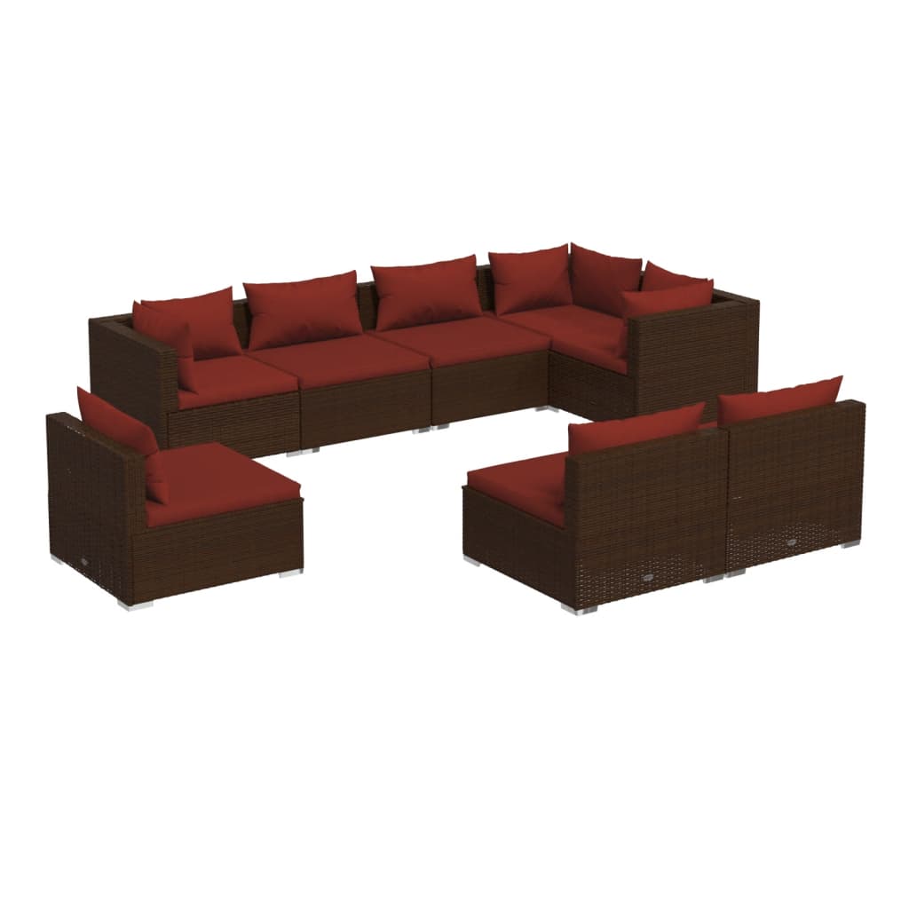 Set Divani da Giardino 8 pz con Cuscini in Polyrattan Marrone | homemem39