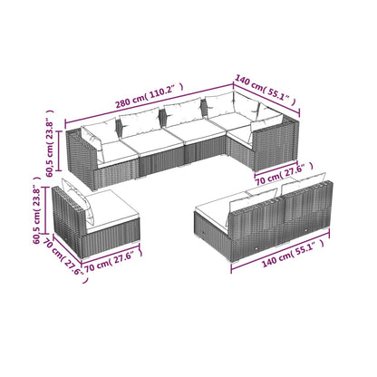 Set Divani da Giardino 8 pz con Cuscini in Polyrattan Marrone | homemem39