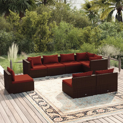 Set Divani da Giardino 8 pz con Cuscini in Polyrattan Marrone | homemem39