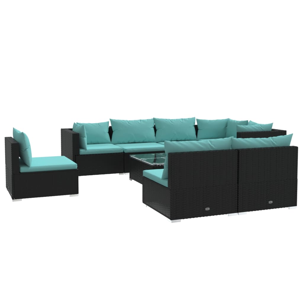 Set Divani da Giardino 9 pz con Cuscini in Polyrattan Nero | homemem39