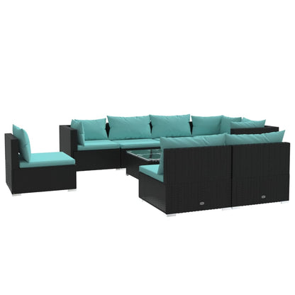 Set Divani da Giardino 9 pz con Cuscini in Polyrattan Nero | homemem39