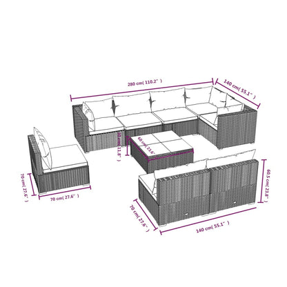 Set Divani da Giardino 9 pz con Cuscini in Polyrattan Marrone | homemem39