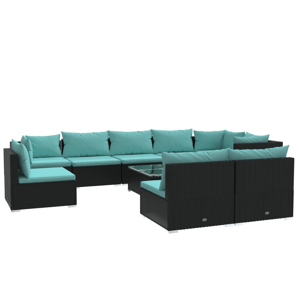 Set Divani da Giardino 10 pz con Cuscini in Polyrattan Nero | homemem39