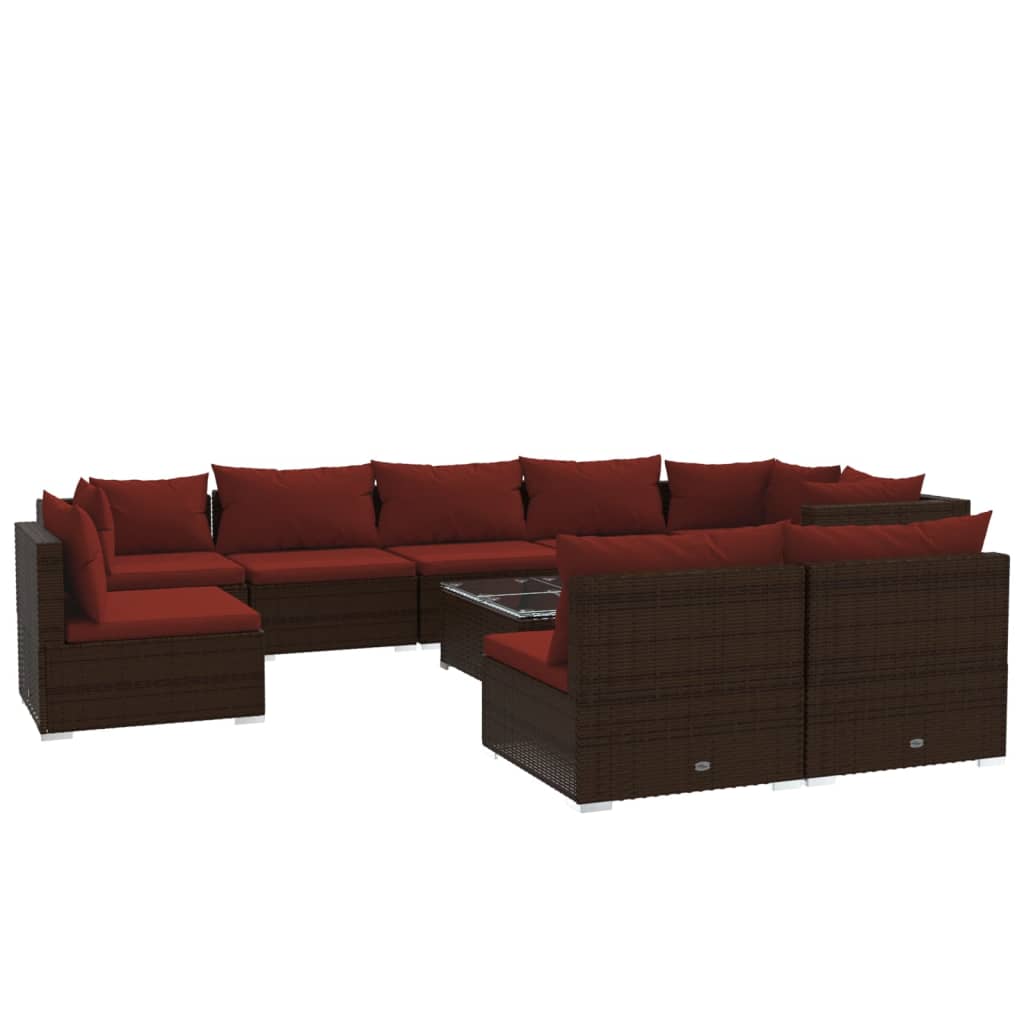 Set Divani da Giardino 10 pz con Cuscini in Polyrattan Marrone | homemem39