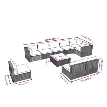 Set Divani da Giardino 10 pz con Cuscini in Polyrattan Marrone | homemem39