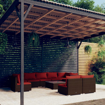 Set Divani da Giardino 10 pz con Cuscini in Polyrattan Marrone | homemem39