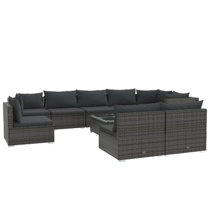 Set Divani da Giardino 10 pz con Cuscini in Polyrattan Grigio | homemem39