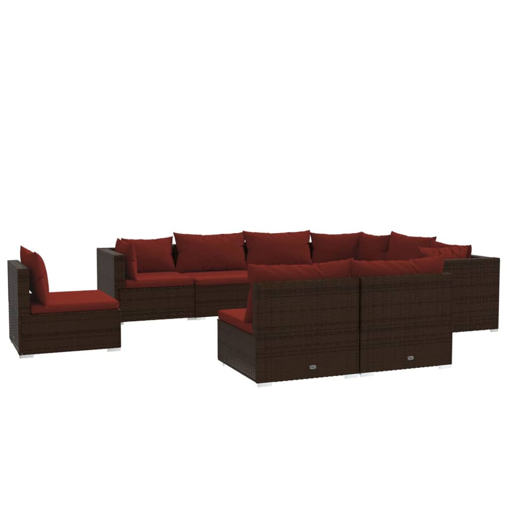 Set Divani da Giardino 9 pz con Cuscini in Polyrattan Marrone | homemem39
