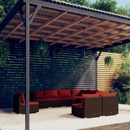 Set Divani da Giardino 9 pz con Cuscini in Polyrattan Marrone | homemem39