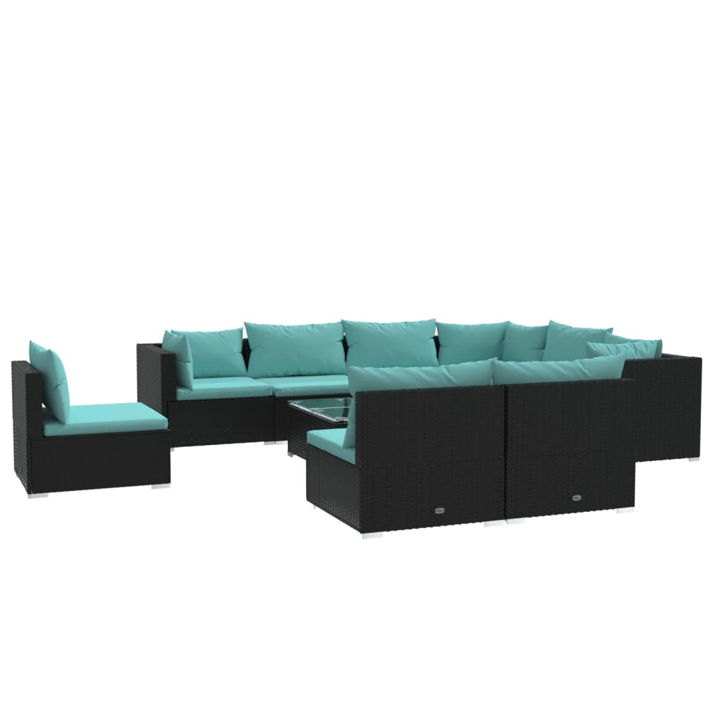 Set Divani da Giardino 10 pz con Cuscini in Polyrattan Nero | homemem39