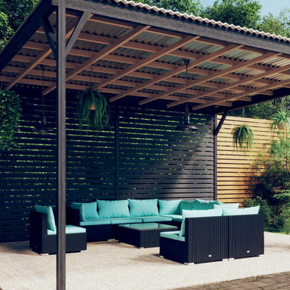 Set Divani da Giardino 10 pz con Cuscini in Polyrattan Nero | homemem39