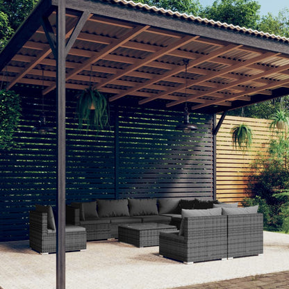 Set Divani da Giardino 10 pz con Cuscini in Polyrattan Grigio | homemem39