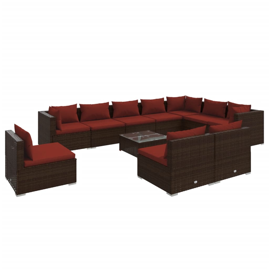 Set Divani da Giardino 11 pz con Cuscini in Polyrattan Marrone | homemem39