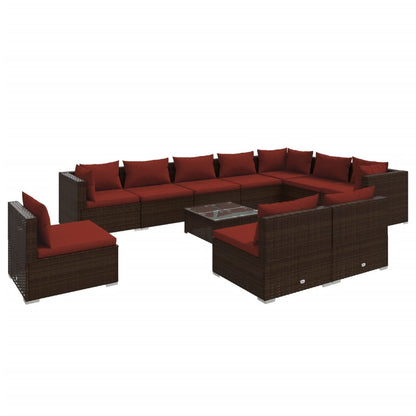 Set Divani da Giardino 11 pz con Cuscini in Polyrattan Marrone | homemem39