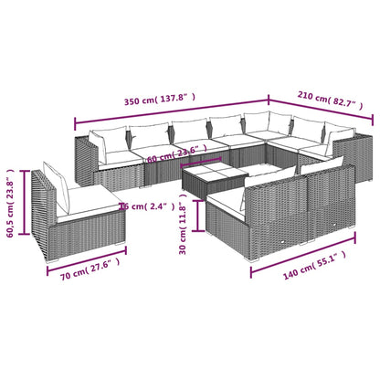 Set Divani da Giardino 11 pz con Cuscini in Polyrattan Marrone | homemem39