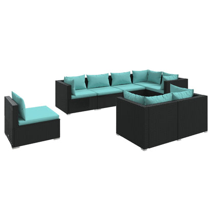 Set Divani da Giardino 8 pz con Cuscini in Polyrattan Nero | homemem39