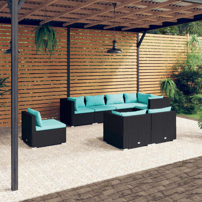 Set Divani da Giardino 8 pz con Cuscini in Polyrattan Nero | homemem39
