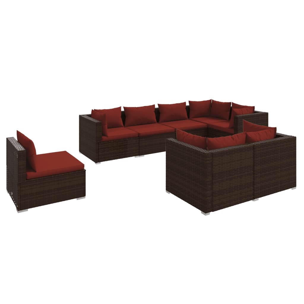 Set Divani da Giardino 8 pz con Cuscini in Polyrattan Marrone | homemem39