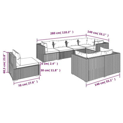 Set Divani da Giardino 8 pz con Cuscini in Polyrattan Marrone | homemem39