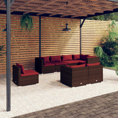 Set Divani da Giardino 8 pz con Cuscini in Polyrattan Marrone | homemem39