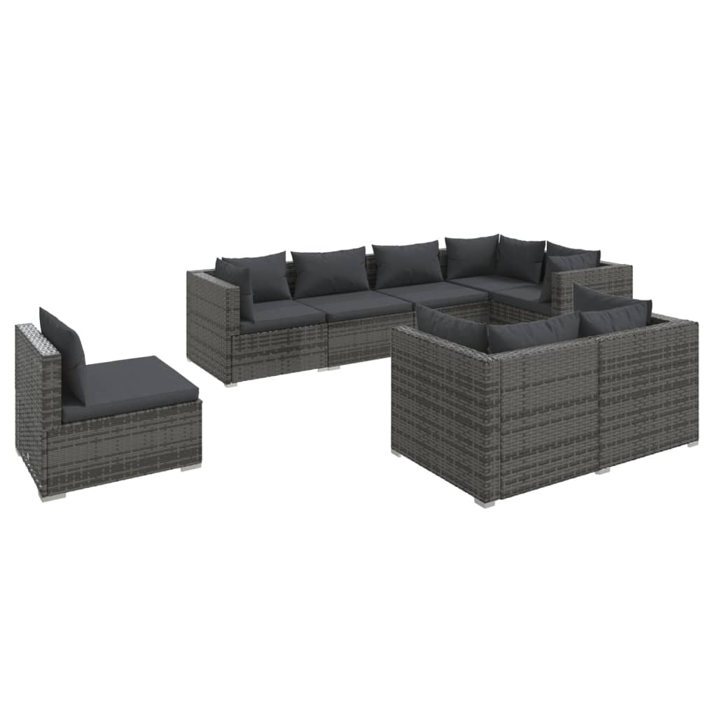 Set Divani da Giardino 8 pz con Cuscini in Polyrattan Grigio | homemem39